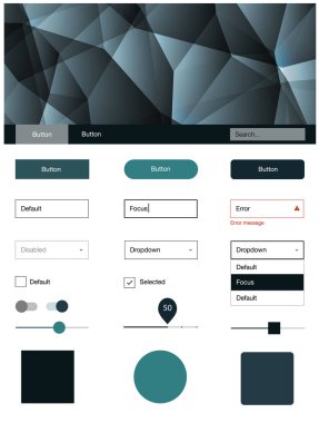 Koyu mavi vektör UI ux kiti üçgen tarzı. Üçgenler ile poligonal tarzında modern stil rehberi. Web siteleri, açılış sayfaları için güzel düzeni.