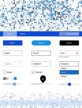 Hafif mavi vektör stil rehberi daireler ile. Dekoratif UI takımı tasarım renkli noktalar ile soyut tarzda. Açılış sayfanız için modern şablon.
