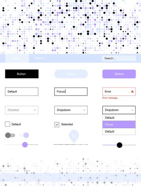 Noktalı ışık mor vektör UI kiti. Web Kullanıcı arabirimi kiti başlığını soyut degrade daireler ile. Bu web siteleri için kullanabileceğiniz şablon.
