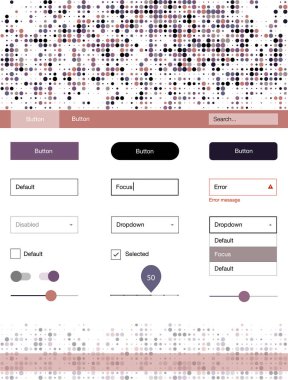 Koyu pembe, mavi daireler ile stil rehberi vektör. Web Kullanıcı arabirimi kiti başlığını soyut degrade daireler ile. Açılış sayfanız için modern şablon.