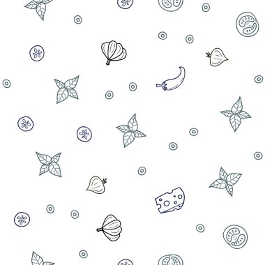 Koyu mavi vektör lezzetli atıştırmalıklar ile sorunsuz doku. Fast Food renkli gradyan ile bulanık arka plan üzerinde. Reklam, poster, afiş kafe ya da restoran için tasarım.