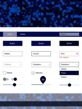 Koyu mavi vektör UI kiti noktalı. Başlığını renkli gradyan daireler modern stil kılavuzu. Açılış sayfanız için modern şablon.