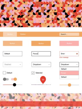 Açık mavi, sarı vektör UI ux kiti daireler ile. Arka plan üzerinde renkli stil rehberi daireler ile. Bu web siteleri için kullanabileceğiniz şablon.