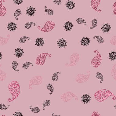 Hafif pembe, kırmızı vektör sorunsuz doodle desenle yapraklar ve çiçekler. Yaprak ve çiçek ile modern soyut resim. Cep telefonu arka plan için şablon.