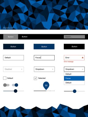 Koyu mavi vektör tel kafes kiti kristalleri ile. Basit malzeme tasarım kiti ile üçgen renkli mozaik. Sen-ebilmek kullanma için açılış sayfaları bu şablonu.