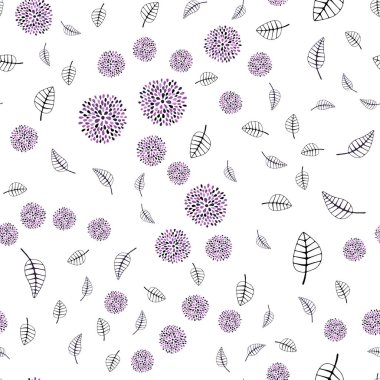 Işık mor, pembe vektör sorunsuz doğal resimle yapraklar ve çiçekler. Renkli resimde doodle tarzı yaprakları, çiçekleri ile. İşiniz için en iyi bulanık tasarım.