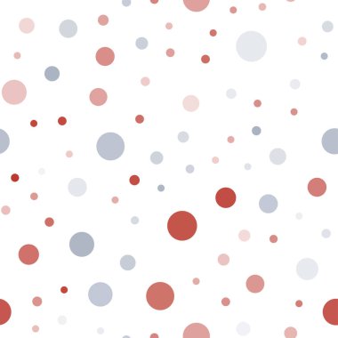 Açık mavi, kırmızı vektör küreler ile seamless modeli. İllüstrasyon renkli soyut daireler parlayan ayarlanmış. Desen için modaya uygun Kumaş, duvar kağıtları.