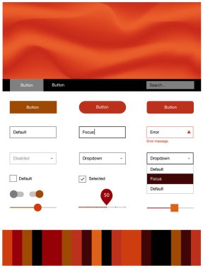 Koyu kırmızı vektör tasarım UI kiti eğri daireler ile. Glitter soyut resim bulanık kabarcık şekilleri ile... Bu web siteleri için kullanabileceğiniz şablon.