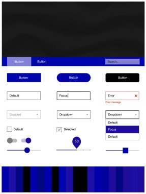 Koyu mavi vektör UI kiti balonu şekiller ile. Degrade yarı ton mermer stiliyle yaratıcı çizimde. Web siteleri, açılış sayfaları için güzel düzeni.