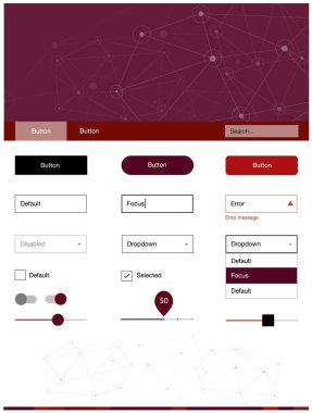 Koyu kırmızı vektör tasarım UI kiti mozaik, daireler ile. Renkli üçgen, daire basit malzeme tasarım kiti. Bu örnek için sitesidir.