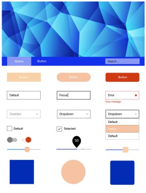 Açık mavi, sarı vektör web UI kiti poligonal tarzı. Web Kullanıcı arabirimi kiti ile onun üstbilgisindeki soyut degrade üçgenler. Web siteleri için basit renkli tasarım.