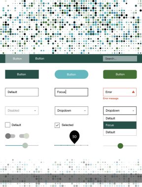 Açık mavi, yeşil vektör tasarım UI kiti noktalı. Dekoratif UI takımı tasarım renkli noktalar ile soyut tarzda. Bu örnek açılış sayfanız için mu.