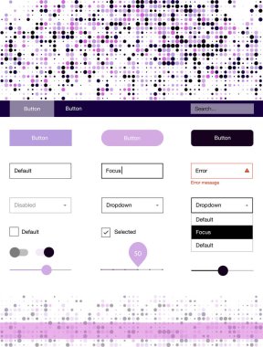 Hafif pembe, mavi vektör tasarım UI kiti noktalı. Arka plan üzerinde renkli stil rehberi daireler ile. Web siteleri, açılış sayfaları için güzel düzeni.