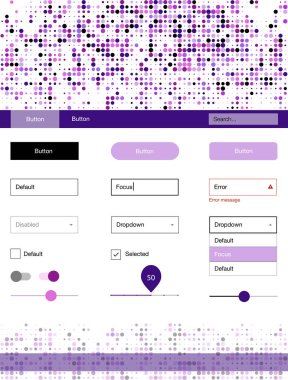 Işık mor, pembe vektör UI kiti noktalı. Arka plan üzerinde renkli stil rehberi daireler ile. Bu web siteleri için kullanabileceğiniz şablon.