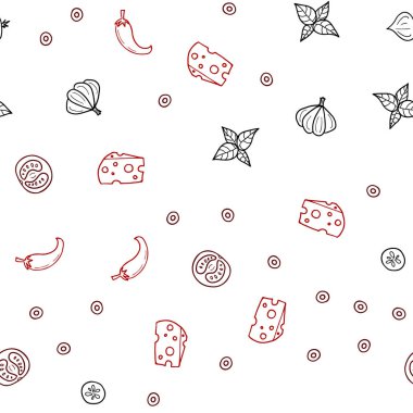 Koyu kırmızı mutfak gurme ile sorunsuz kapak vektör. Bulanık dekoratif tasarım doodle tarzı aperatifler. Desen menüsü kafeteryalar, barlar, restoranlar için.