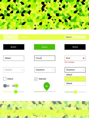 Açık yeşil, sarı vektör web UI kiti ile küreler. Başlığını renkli gradyan daireler modern stil kılavuzu. Web siteleri, açılış sayfaları için güzel düzeni.