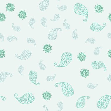 Açık mavi, vektör sorunsuz doodle düzeniyle yaprak ve çiçek yeşil. Yaprak ve çiçek ile modern soyut resim. Dokulu deseni bir Web sitesi için banner.