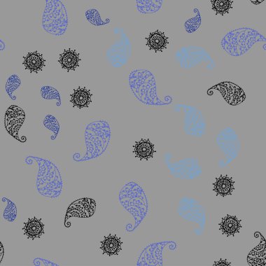 Hafif mavi vektör sorunsuz zemin yaprak ve çiçek ile. Yaprak ve çiçek ile zarif bir parlak örnek. İşiniz için en iyi bulanık tasarım.