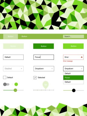 Işık yeşil vektör UI ux kiti üçgen tarzı. Dekoratif UI takımı tasarım renkli kristaller ile soyut tarzda. Sen-ebilmek kullanma için açılış sayfaları bu şablonu.
