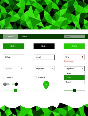 Işık yeşil vektör UI kiti poligonal tarzı. UI Ux kiti başlığını poligonal renkli arka plan ile. Bu örnek için sitesidir.