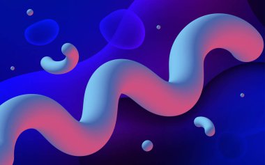 Koyu pembe, mavi vektör şablonuyla satırlar bükük. Bulanık kabarcık şekillerle bir örnek. İş için tamamen yeni bir memphis tasarımı.