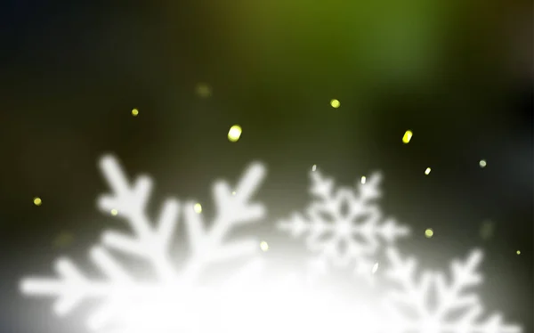 Verde Scuro Modello Vettoriale Giallo Con Fiocchi Neve Natale Design — Vettoriale Stock