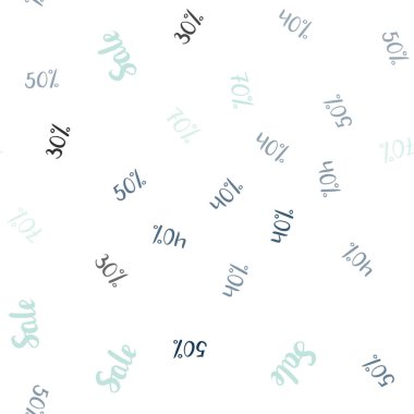 Açık mavi, yeşil vektör seamless modeli ile 30, 40, 50, 70 yüzde işaretleri. Renkli illüstrasyon izole satış fiyatları ile parlayan. Reklamlar için zemin broşürler siyah Cuma.