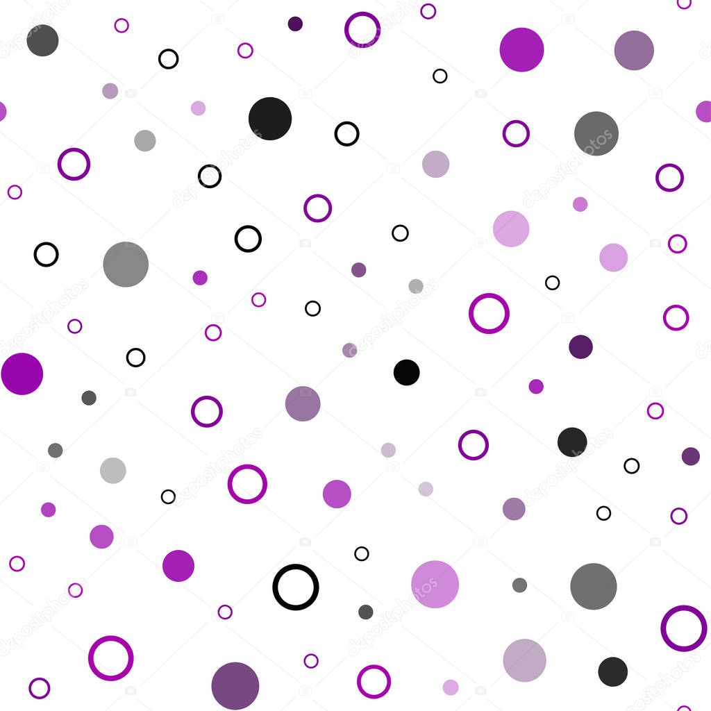 Dark Purple vector seamless template with circles. Blurred bubbles on abstract background with colorful gradient. Pattern for design of window blinds, curtains.