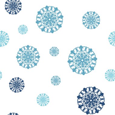 Açık mavi, yeşil vektör sorunsuz arka plan xmas kar taneleri ile. Parlayan illüstrasyon kar Noel tarzı ile renkli. Tekstil, kumaş, duvar kağıtları için tasarım.