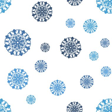 Hafif mavi vektör güzel kar taneleri ile sorunsuz kapak. Parlayan illüstrasyon kar Noel tarzı ile renkli. Desen tasarım pencere panjur, perdeler.