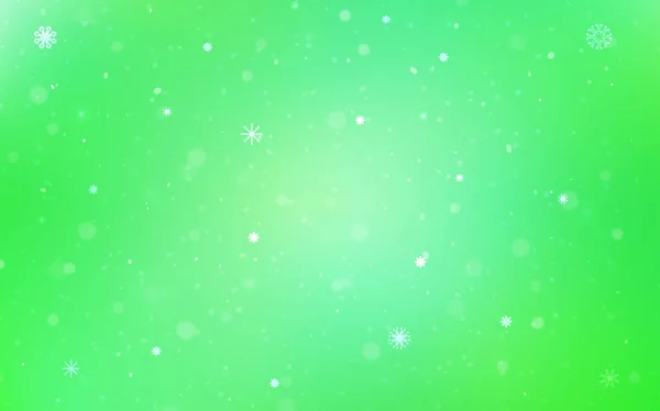 Hellgrünes Vektormuster Mit Weihnachtlichen Schneeflocken Schnee Auf Verschwommenem Abstrakten Hintergrund — Stockvektor