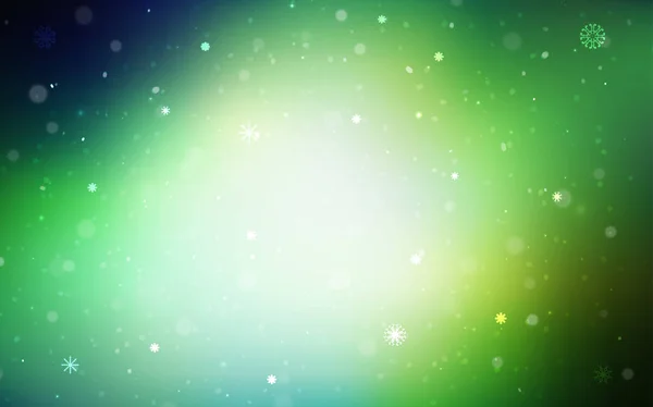 Світло Зелений Векторний Макет Яскравими Сніжинками Блискуча Кольорова Ілюстрація Снігом — стоковий вектор