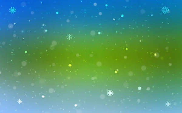 Azul Claro Diseño Vectorial Verde Con Copos Nieve Brillantes Ilustración — Vector de stock