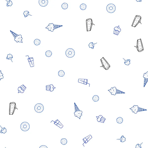 Textura Sin Costura Vectorial Azul Claro Con Deliciosos Aperitivos Hermosa — Vector de stock