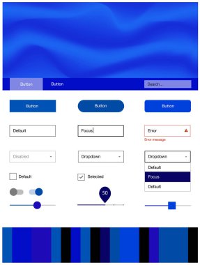 Koyu mavi malzeme tasarım kiti ile sıvı şekil vektör. Degrade yarı ton mermer stiliyle yaratıcı çizimde. Bu web siteleri için kullanabileceğiniz şablon.