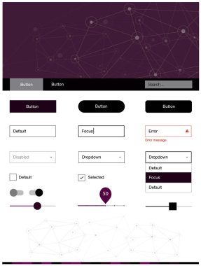 Koyu pembe, mavi malzeme tasarım kiti çizgiler ile daireler vektör. Renkli üçgen, daire basit malzeme tasarım kiti. Web siteleri, açılış sayfaları için güzel düzeni.