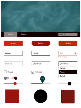 Koyu kırmızı vektör UI ux seti alan yıldız ile. Renkli gökyüzü ile soyut tarzda dekoratif UI takımı tasarım. Bu örnek için sitesidir.
