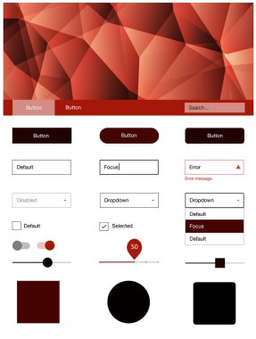 Üçgenler ile koyu kırmızı vektör stil rehberi. Web Kullanıcı arabirimi kiti ile onun üstbilgisindeki soyut degrade üçgenler. Bu örnek için sitesidir.
