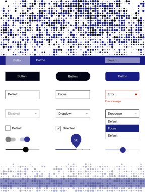 Koyu mavi vektör küreler web UI kiti. Arka plan üzerinde renkli stil rehberi daireler ile. Web siteleri için basit renkli tasarım.