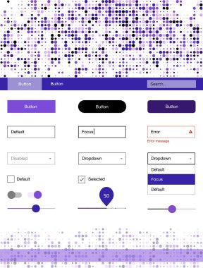 Hafif pembe, mavi vektör tasarım UI kiti noktalı. Dekoratif UI takımı tasarım renkli noktalar ile soyut tarzda. Açılış sayfanız için modern şablon.