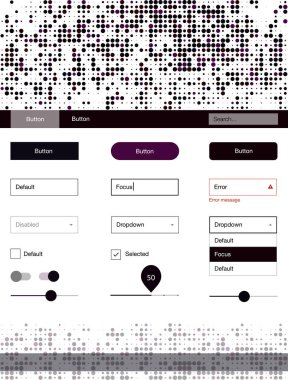 Koyu kırmızı vektör UI ux kiti daireler ile. Web Kullanıcı arabirimi kiti başlığını soyut degrade daireler ile. Bu örnek açılış sayfanız için mu.