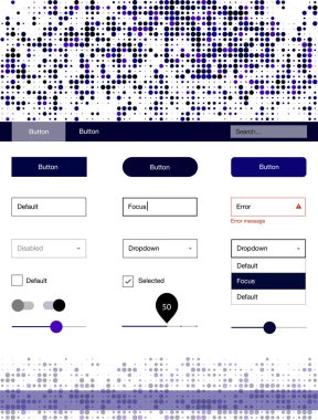 Koyu pembe, mavi küre ile web UI kit vektör. Güzel UI ux kiti ile onun üstbilgisindeki renkli noktalar. Bu örnek açılış sayfanız için mu.