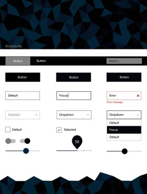 Koyu mavi vektör web UI kiti poligonal tarzı. Dekoratif UI takımı tasarım renkli kristaller ile soyut tarzda. Sen-ebilmek kullanma için açılış sayfaları bu şablonu.