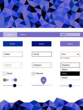 Hafif mavi vektör tel kafes kiti kristalleri ile. Basit malzeme tasarım kiti ile üçgen renkli mozaik. Web siteleri, açılış sayfaları için güzel düzeni.