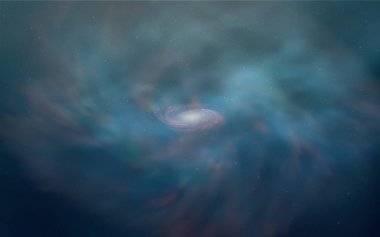 Astronomik yıldız ile ışık mavi vektör kapak. Gökada yıldız ile basit tarzı dekoratif tasarım bulanık. Akıllı tasarım, iş reklam için.