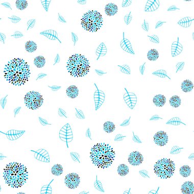 Açık mavi, yeşil vektör sorunsuz zarif arka plan ile yaprak ve çiçekler. Yaprakları doodle tarzı ile renkli soyut resimde. Marka kitap zarif desen.