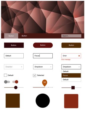 Koyu yeşil, kırmızı vektör tasarım UI kiti ile mozaik. Basit malzeme tasarım kiti ile üçgen renkli mozaik. Web siteleri için basit renkli tasarım.