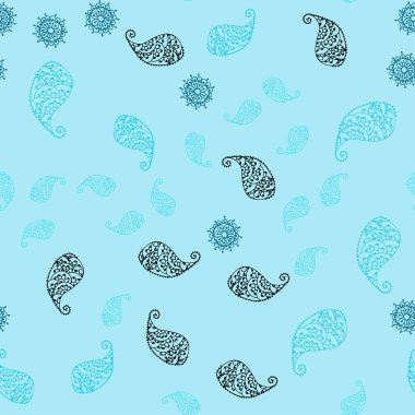 Hafif mavi vektör yaprak ve çiçek ile Dikişsiz soyut desen. Yaprak ve çiçek ile zarif bir parlak örnek. İşiniz için yeni tasarım.