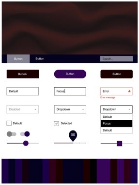 Koyu pembe, kırmızı balonu şekiller ile UI kit vektör. Degrade çizgiler ile renkli soyut resimde. Web siteleri, açılış sayfaları için güzel düzeni.