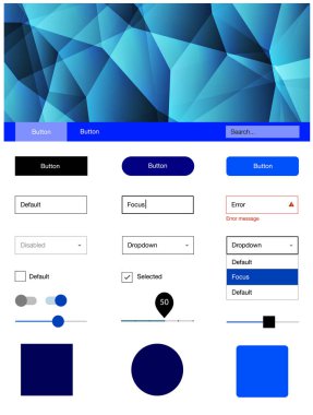 Açık mavi çizgilerle malzeme tasarım kiti vektör. Basit malzeme tasarım kiti ile üçgen renkli mozaik. Açılış sayfanız için modern şablon.